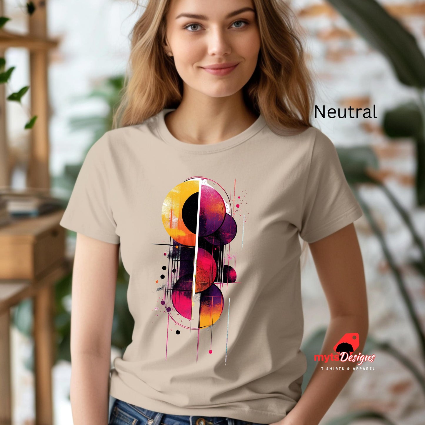 Geometric Celistial T-shirt Geometric Space-Inspired T-Shirt in Vivid Colors Unique Outer Space Design for Sci-Fi Lovers