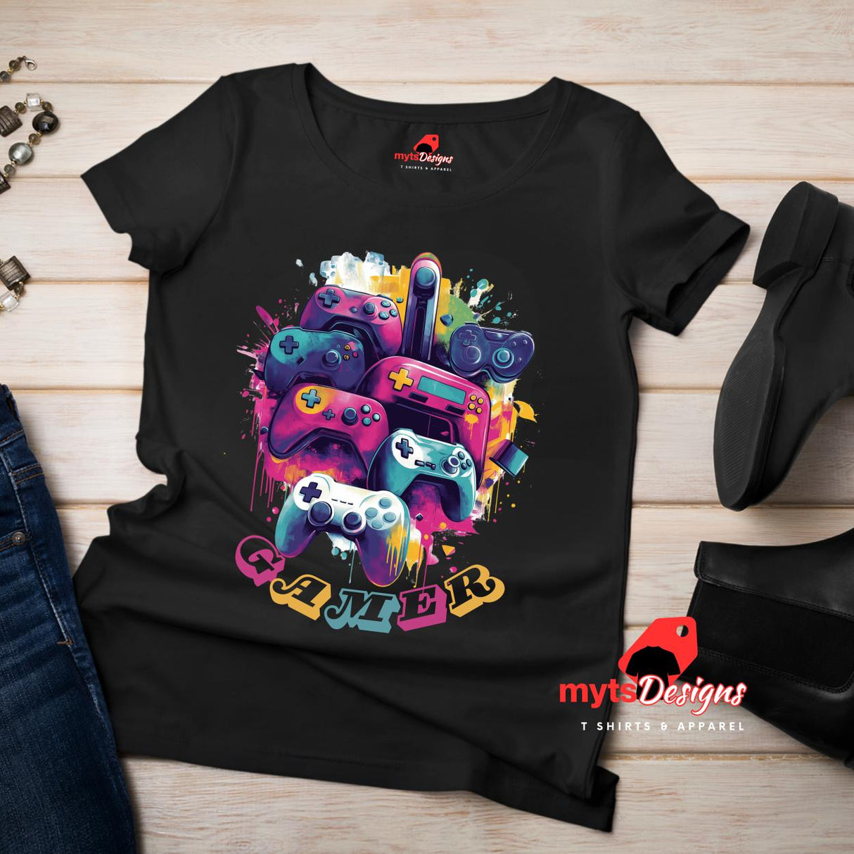 Retro Gamer T-Shirt - Pop Art Video Game Controller Design | Soft Cotton Tee