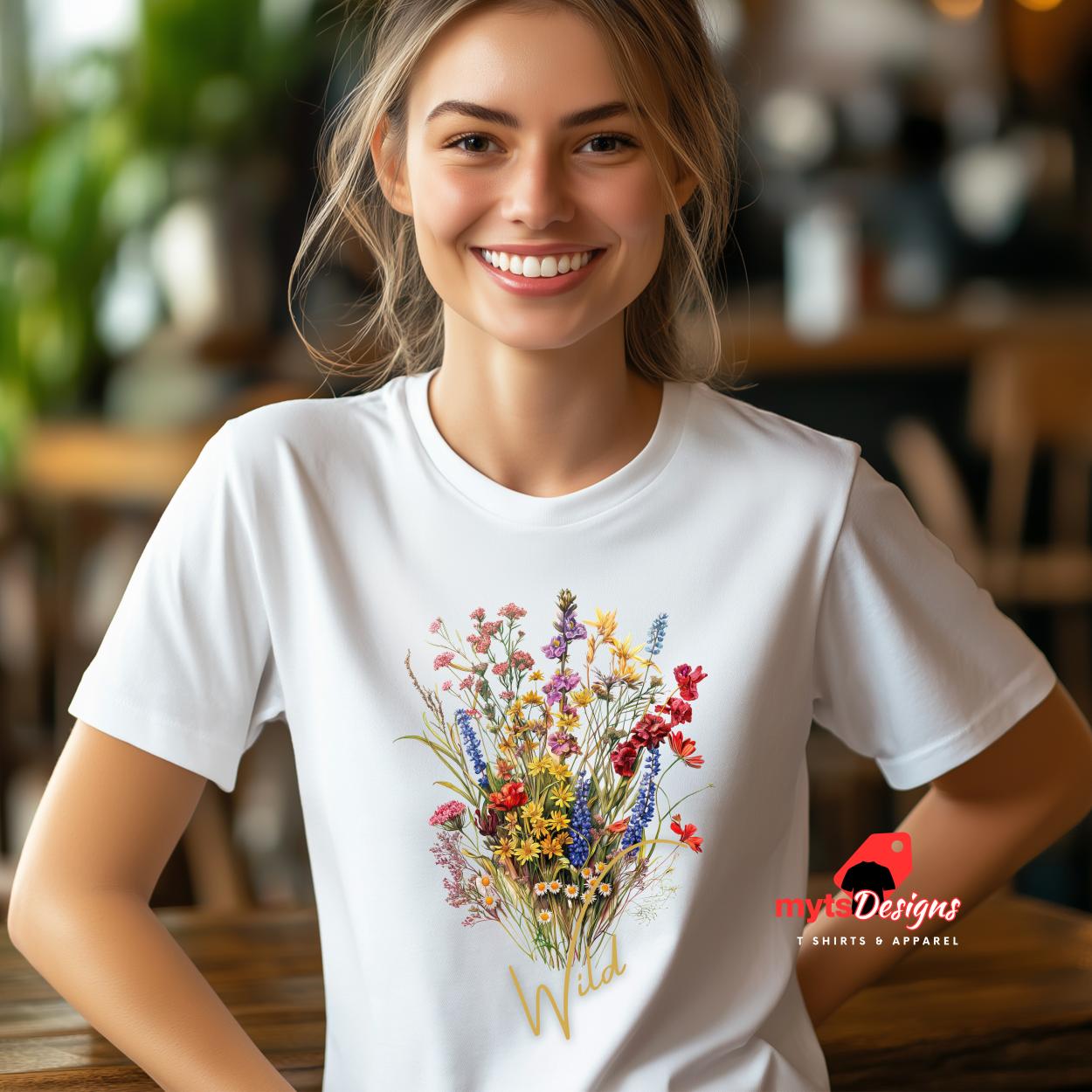 Wild Minimalist Wildflower T-Shirts,  Eco-Friendly Botanical Tee,  Boho Floral Graphic Shirt,  Casual Nature-Inspired Top