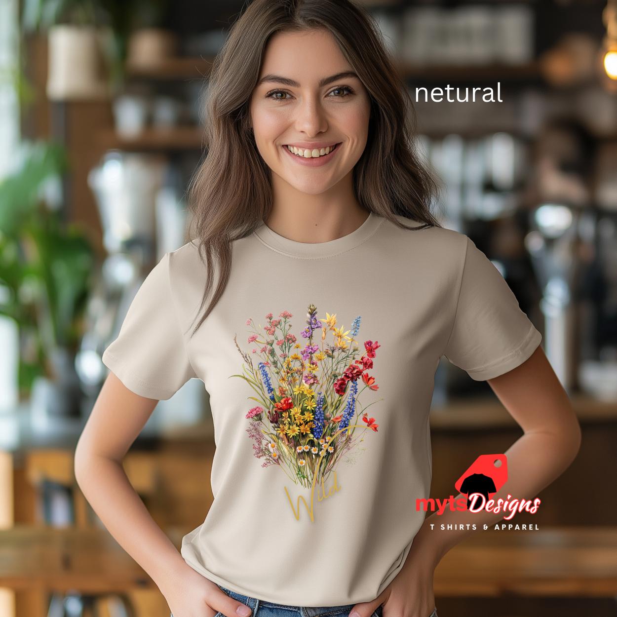 Wild Minimalist Wildflower T-Shirts,  Eco-Friendly Botanical Tee,  Boho Floral Graphic Shirt,  Casual Nature-Inspired Top