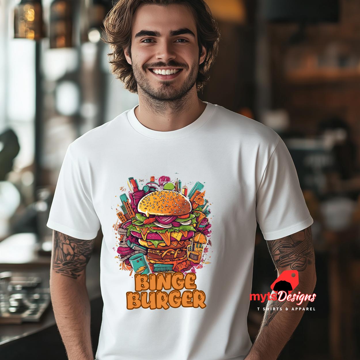 Binge Burger T-Shirts - Retro Fast Food  Tees - Trendy Burger Lovers Gift - Unique Summer Casual Wear, Burger T shirts Gift shirts