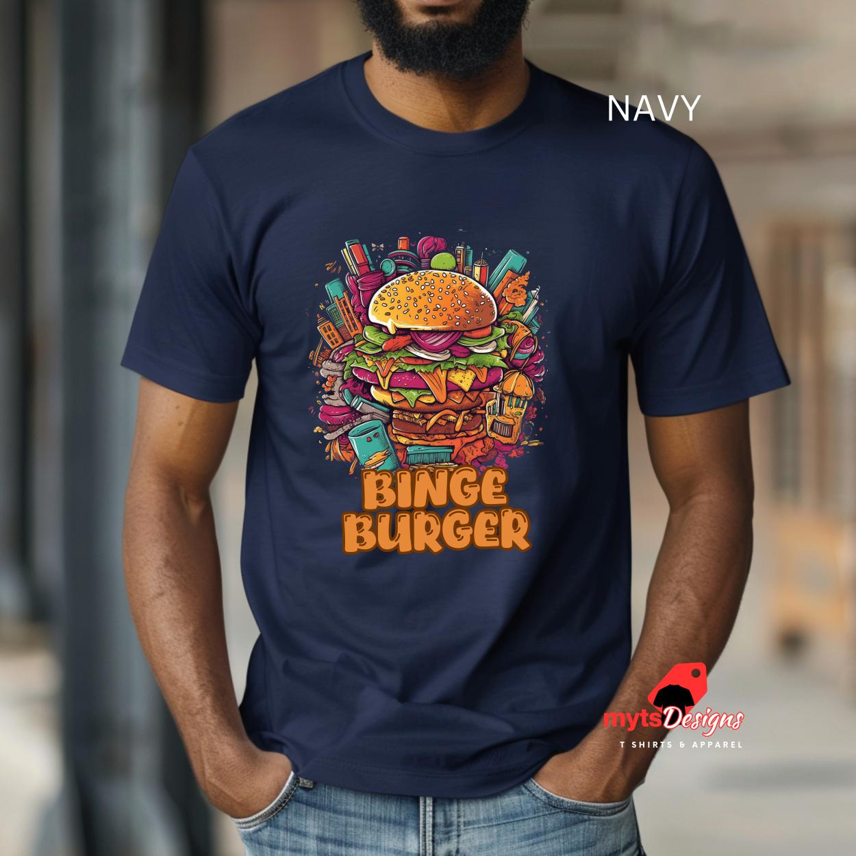 Binge Burger T-Shirts - Retro Fast Food  Tees - Trendy Burger Lovers Gift - Unique Summer Casual Wear, Burger T shirts Gift shirts