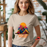 Front view of Neutral  T-shirt with  pyramid and sacred geometric lines – bold symmetrical design on Gildan cotton