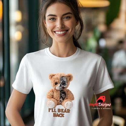 Cute Half Teddy Bear Half Terminator T-Shirt – 'I'll Bear Back' Graphic Tee