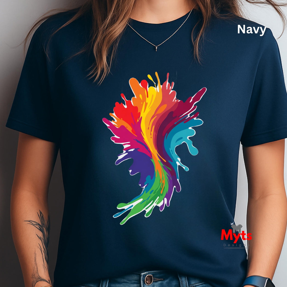 Rainbow Paint Splash T-Shirt – Women's Colorful Graphic Tee | Mytsdesigns