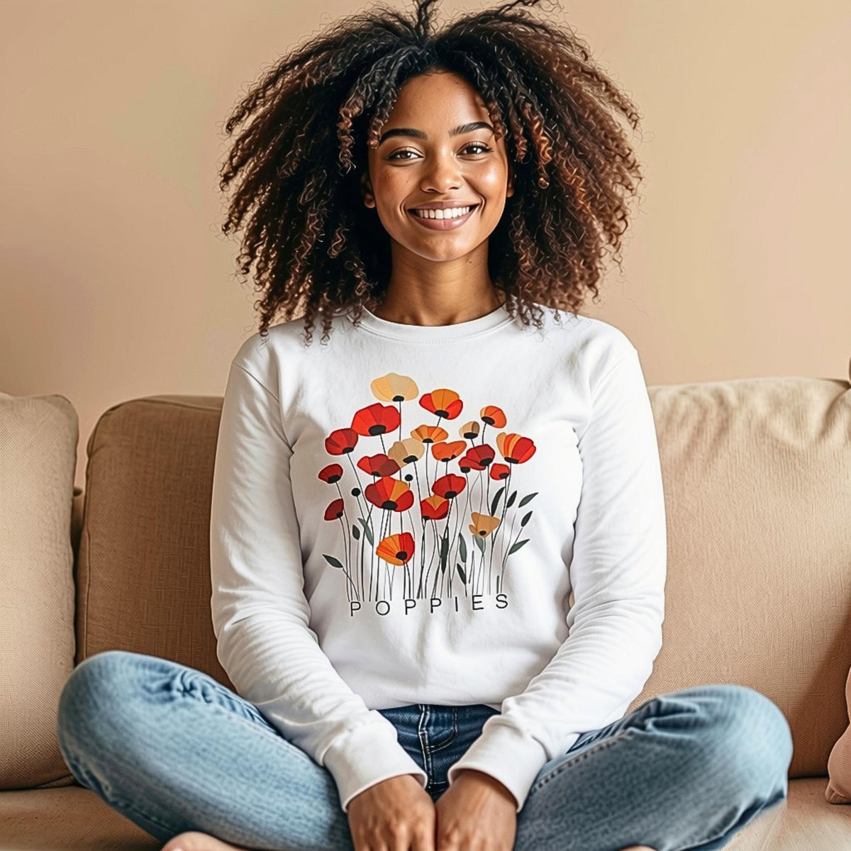 Poppies Floral Sweatshirt – Minimalist Wildflower Graphic Sweater