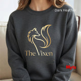 Dark Heather sweatshirt with 'The Vixen' logo and brand name 'Myts'.