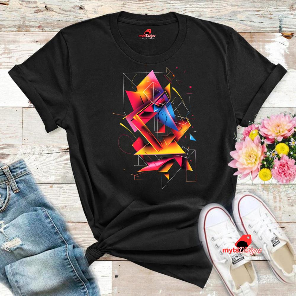 Geometric Design Unisex T-Shirt,Rich Color Graphic Tee,Bold Abstract Art Shirt, Geometric Shapes