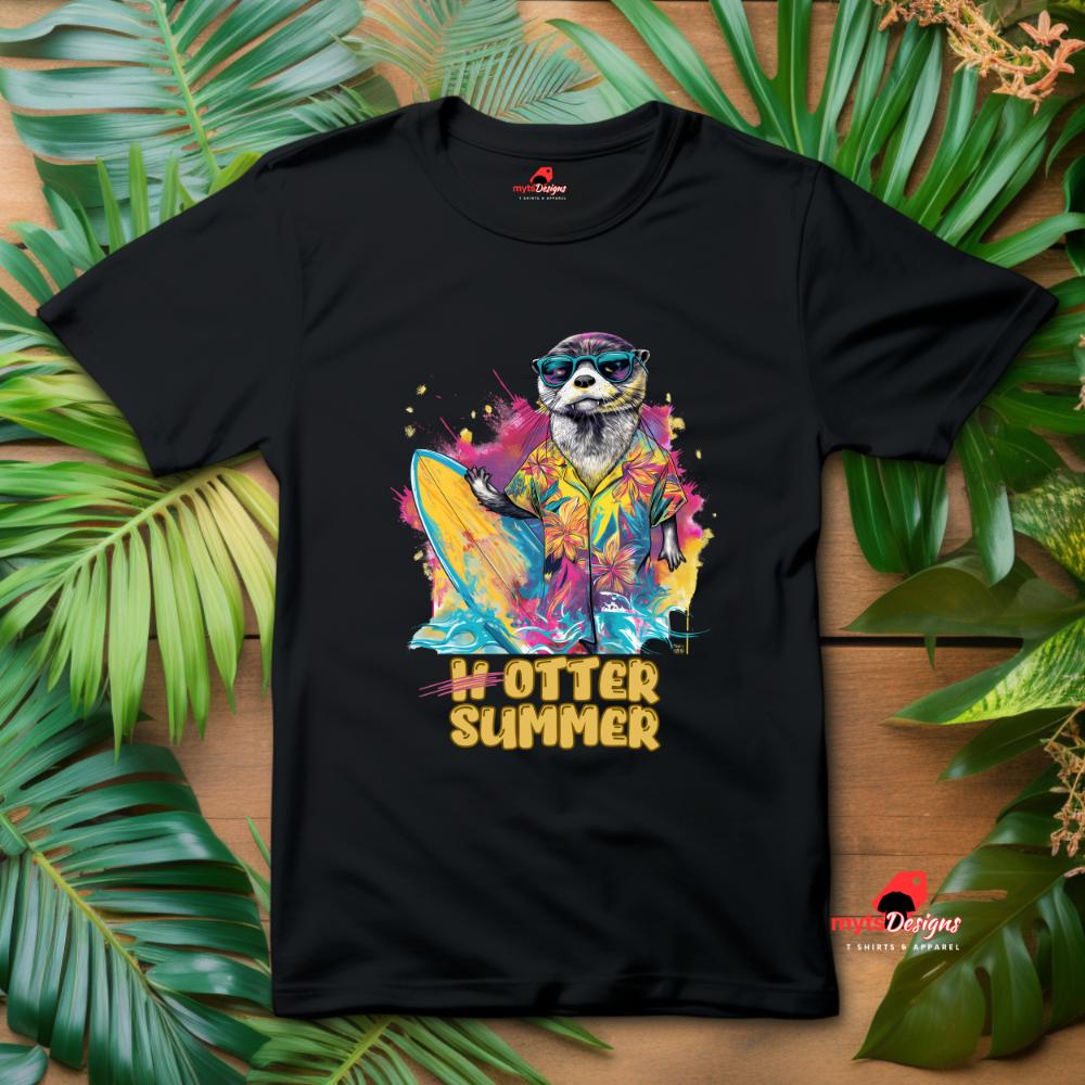 Funny Otter Summer Surf T-shirt - Cute Beach Tee for Otter Lovers