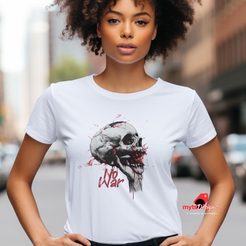 Skull in Hand "No War" T-Shirt - Anti-War Graphic Tee, Protest Apparel, Peace Movement Shirt, Skull Shirts