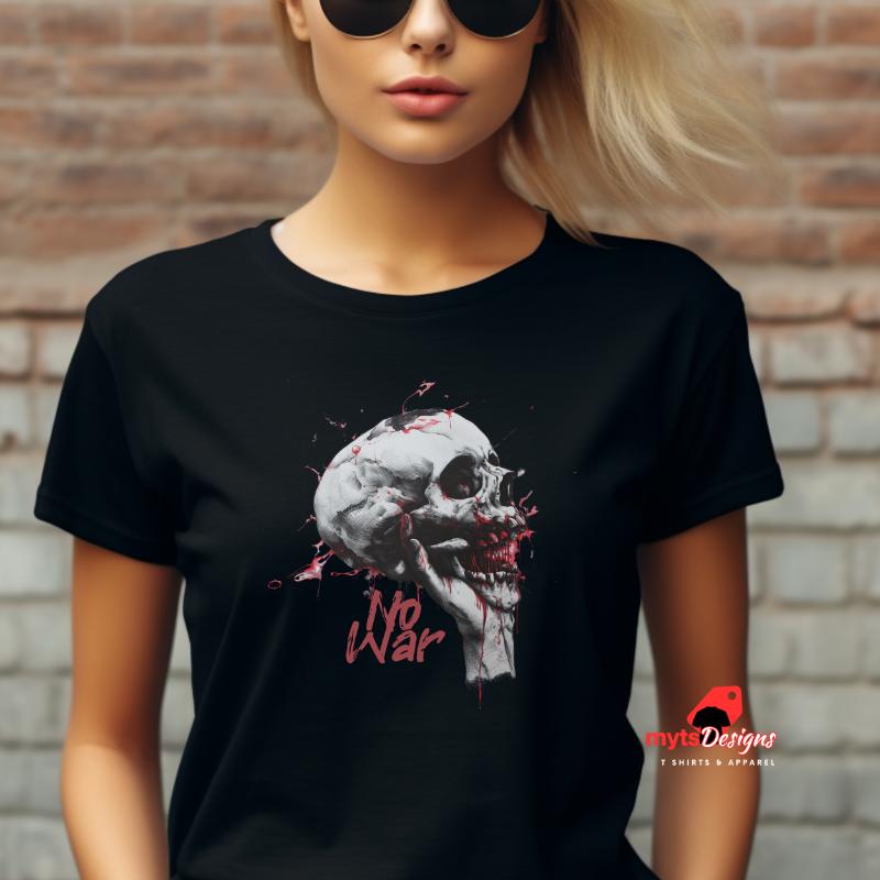 Skull in Hand "No War" T-Shirt - Anti-War Graphic Tee, Protest Apparel, Peace Movement Shirt, Skull Shirts