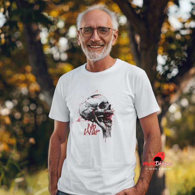 Skull in Hand "No War" T-Shirt - Anti-War Graphic Tee, Protest Apparel, Peace Movement Shirt, Skull Shirts