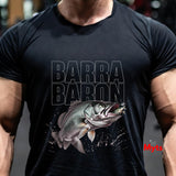 Barra Baron Fishing T-Shirt – Barramundi Striking Prey Graphic Men’s Black Tee