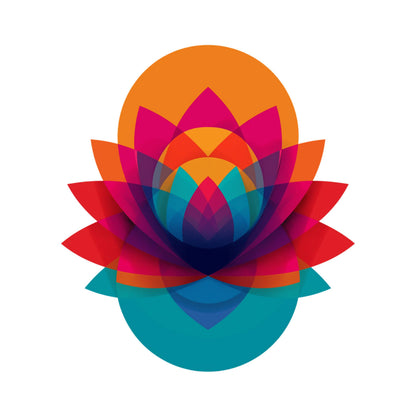 Colorful geometric flower design on a white background