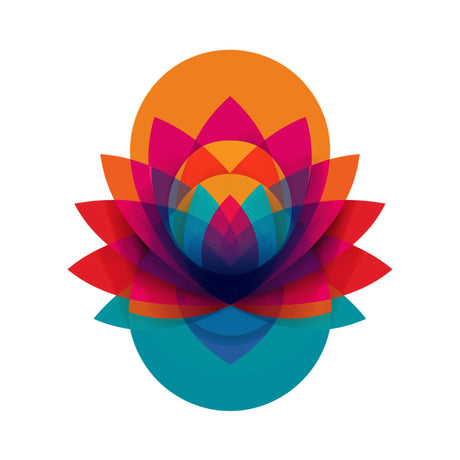 Colorful geometric flower design on a white background
