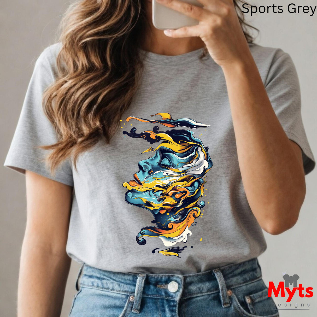 Water Woman Graphic Tee – Colourful Swirl Female Face Art