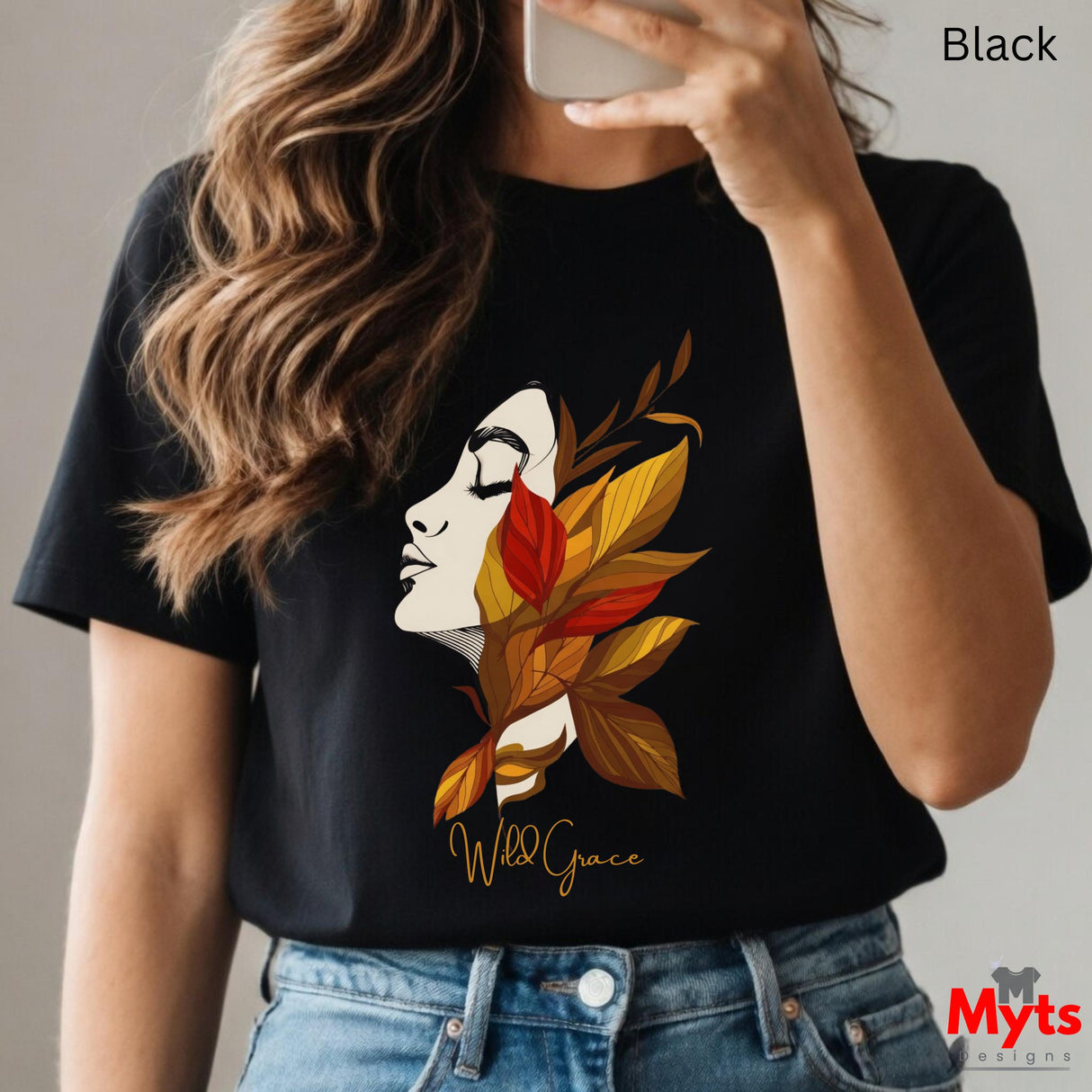 Minimalist Floral Face T-Shirt | Autumn Leaves Art Tee