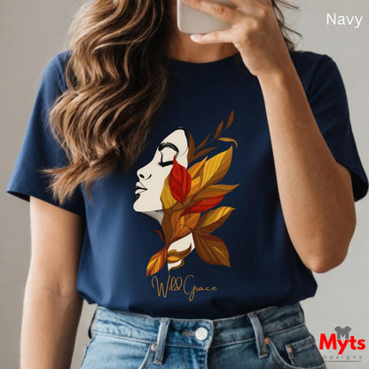 Minimalist Floral Face T-Shirt | Autumn Leaves Art Tee