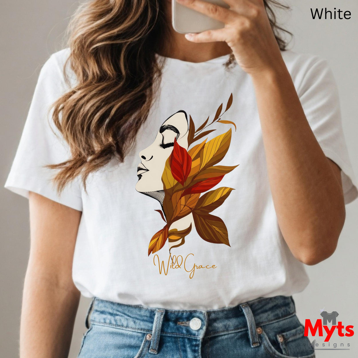 Minimalist Floral Face T-Shirt | Autumn Leaves Art Tee