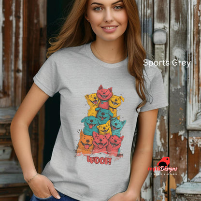 Woof! Dog T-Shirt – Fun Colorful Puppy Graphic Tee | MytsDesigns