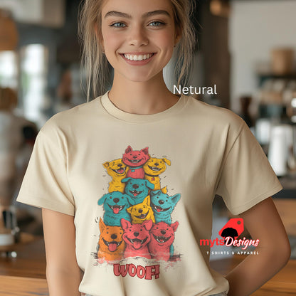 Woof! Dog T-Shirt – Fun Colorful Puppy Graphic Tee | MytsDesigns