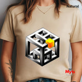 Natural t-shirt with a geometric design on a neutral background