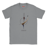 Sports Grey t-shirt with a graphic of a minimalistic design and text on a white background