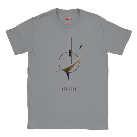 Sports Grey t-shirt with a graphic of a minimalistic design and text on a white background