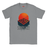 Gray t-shirt with a graphic design of a sun and maze, labeled 'Summaze', on a white background.