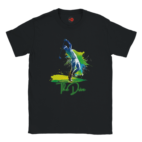 Black t-shirt with a colorful graphic of a person diving and the text 'The Dive' on a white background.