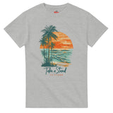 Ash t-shirt with a tropical graphic and 'Take a Stand' text on a white background