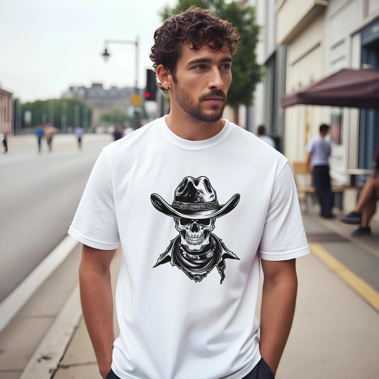 Cowboy Skull T-Shirt – Unisex Western Outlaw Graphic Tee | Sports Grey