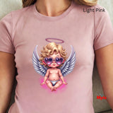 Light pink t-shirt with an angel graphic and 'Myis' branding.
