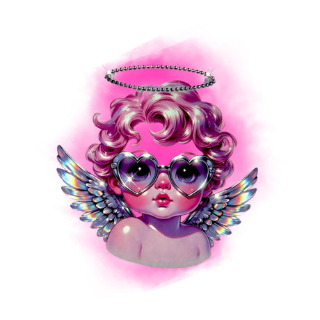 Neon pink angel with angelic design on a white background
