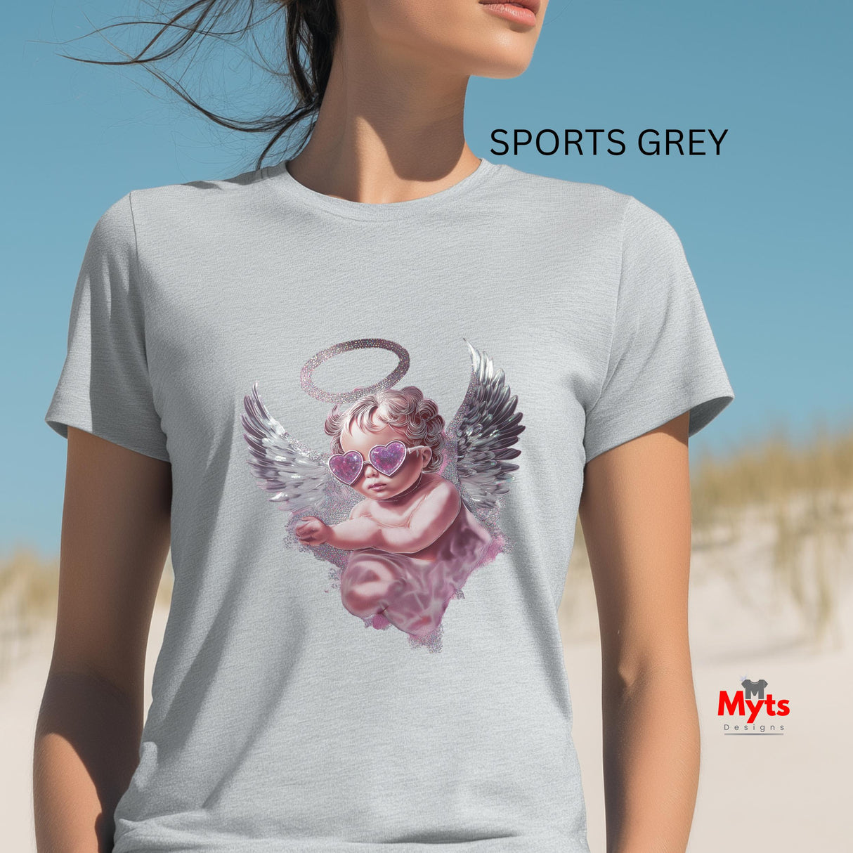 Angel Cherub Graphic Tee – Glitter Wings & Heart Sunglasses | Mytsdesigns