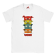 stacked cartoon puppies white t shirt