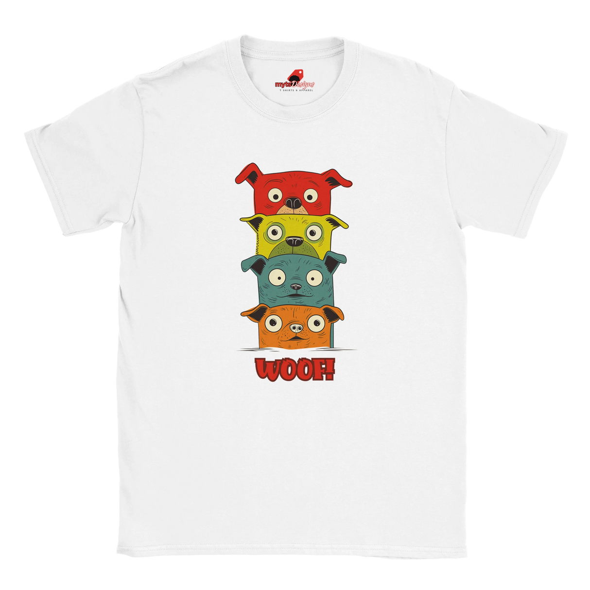 stacked cartoon puppies white t shirt