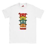 stacked cartoon puppies white t shirt