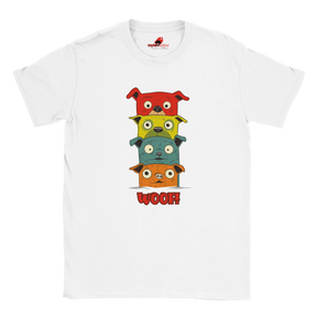 stacked cartoon puppies white t shirt