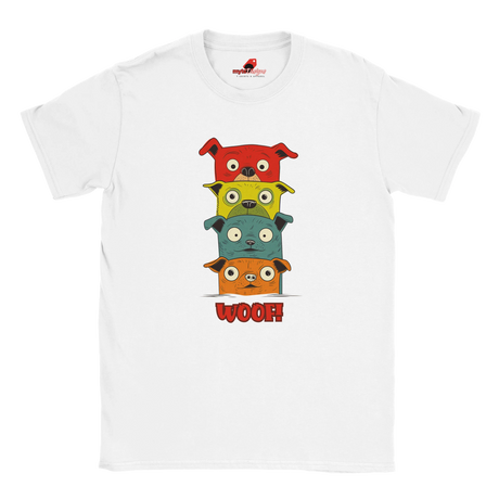 stacked cartoon puppies white t shirt
