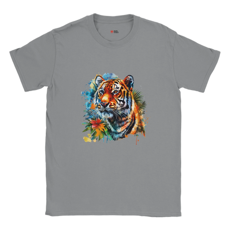 "Retro tiger head graphic t-shirt in soft cotton - front view"