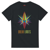 Black t-shirt with a colorful star design and 'Break Limits' text on a white background