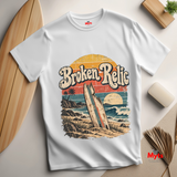 White Broken Relic vintage surf graphic T-shirt flat lay