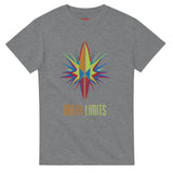 Gray t-shirt with a colorful star design and 'Break Limits' text on a white background