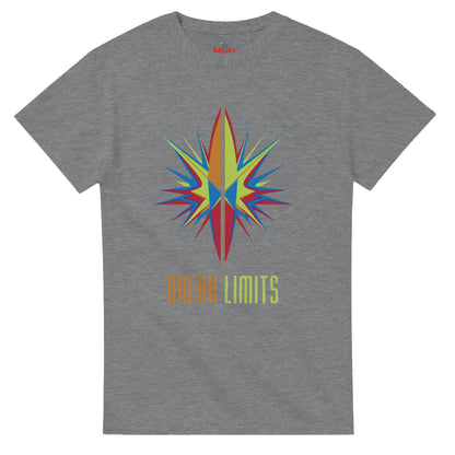 Gray t-shirt with a colorful star design and 'Break Limits' text on a white background