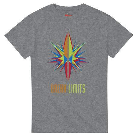Gray t-shirt with a colorful star design and 'Break Limits' text on a white background
