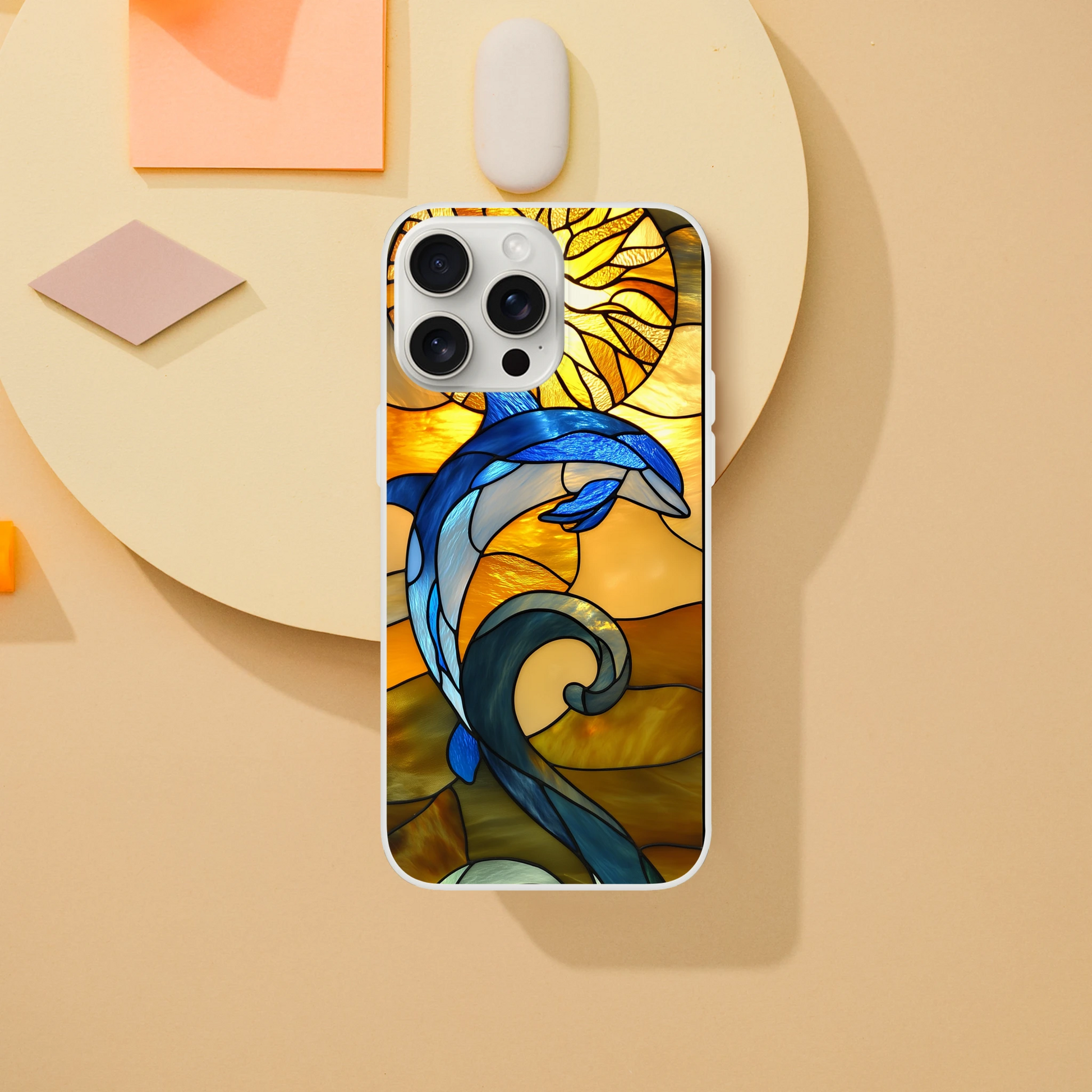 Flexi Case for iPhone - Stained Glass Dolphin Design