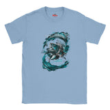 Light blue t-shirt with a fish graphic and 'Myts' branding on a white background