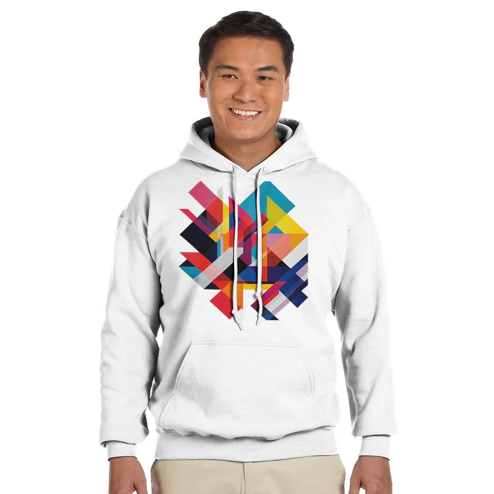 White Doubled Geometric Shapes Hoodie