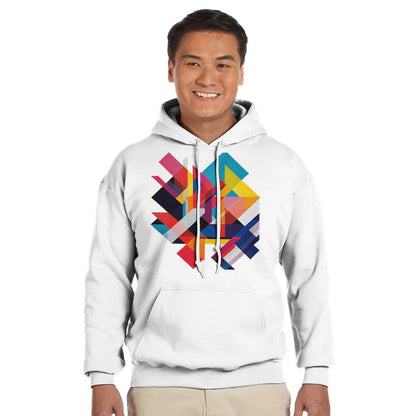 White Doubled Geometric Shapes Hoodie